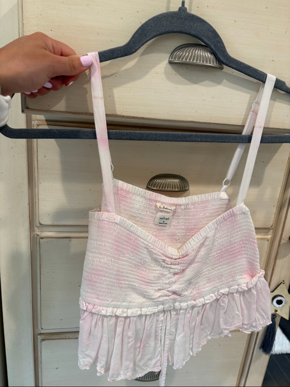 Wilfred Pink and White Smocked Ruffle Tank Top